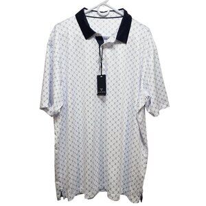 Maelreg Mens Performance Polo Shirt 2XL White & Blue Cross Pattern